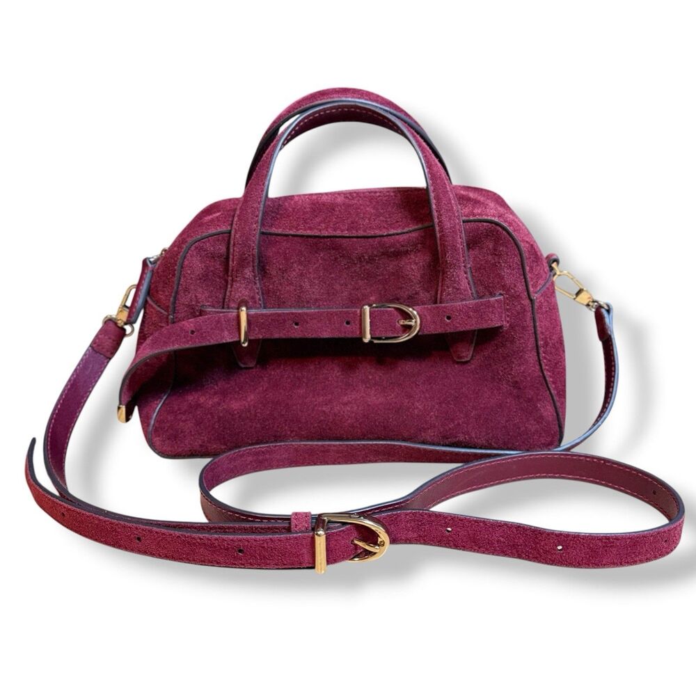 Madewell The Mini Belted Crossbody Satchel Bag Burgundy Suede Cow Leather Chic
